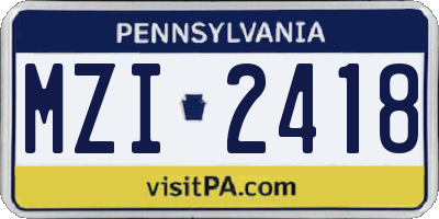PA license plate MZI2418