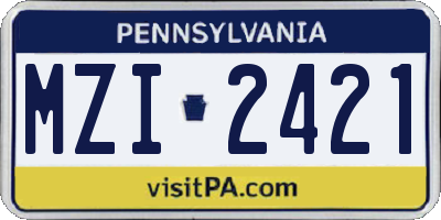 PA license plate MZI2421