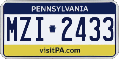 PA license plate MZI2433