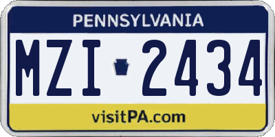 PA license plate MZI2434