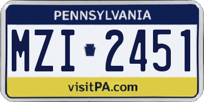 PA license plate MZI2451