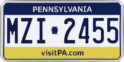 PA license plate MZI2455
