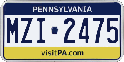 PA license plate MZI2475