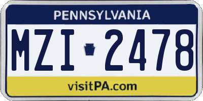 PA license plate MZI2478