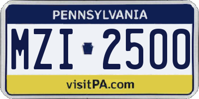 PA license plate MZI2500