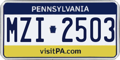 PA license plate MZI2503