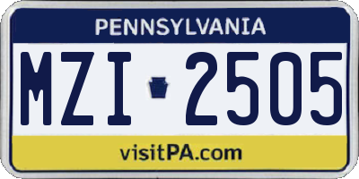 PA license plate MZI2505