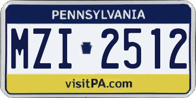 PA license plate MZI2512