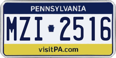 PA license plate MZI2516