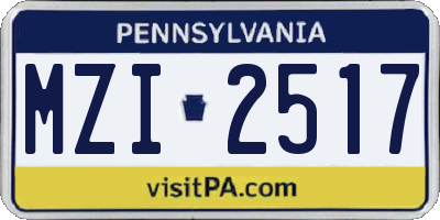 PA license plate MZI2517