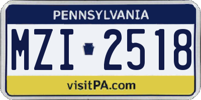 PA license plate MZI2518