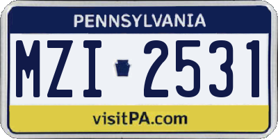 PA license plate MZI2531