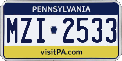 PA license plate MZI2533