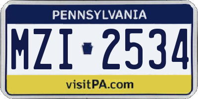 PA license plate MZI2534
