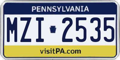 PA license plate MZI2535