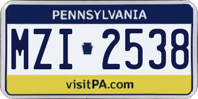 PA license plate MZI2538