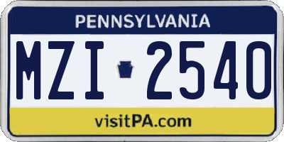 PA license plate MZI2540