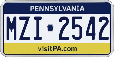 PA license plate MZI2542