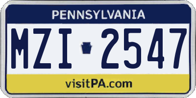 PA license plate MZI2547