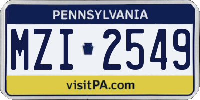 PA license plate MZI2549