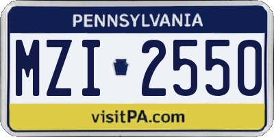 PA license plate MZI2550