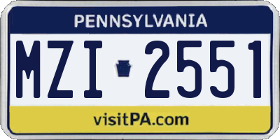 PA license plate MZI2551