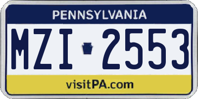 PA license plate MZI2553