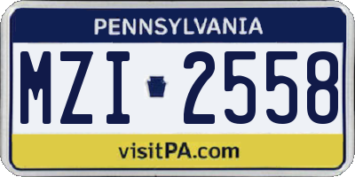 PA license plate MZI2558