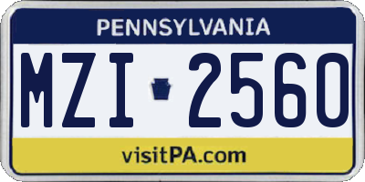 PA license plate MZI2560