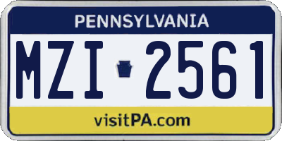 PA license plate MZI2561