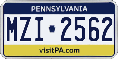 PA license plate MZI2562