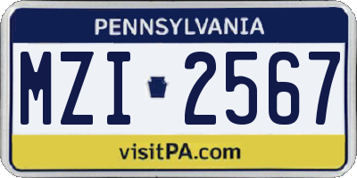 PA license plate MZI2567