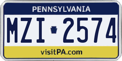 PA license plate MZI2574