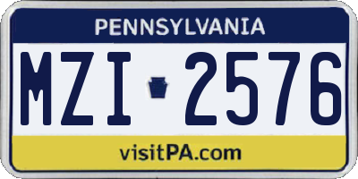 PA license plate MZI2576