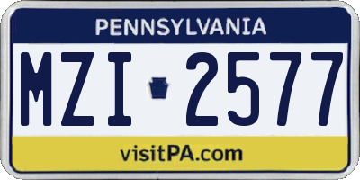 PA license plate MZI2577