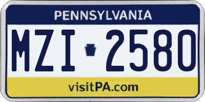 PA license plate MZI2580