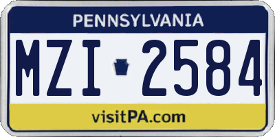 PA license plate MZI2584