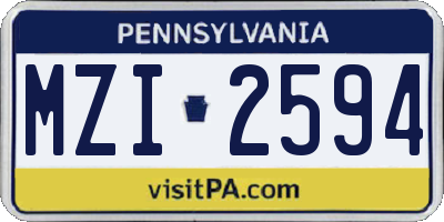 PA license plate MZI2594