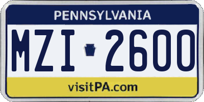 PA license plate MZI2600