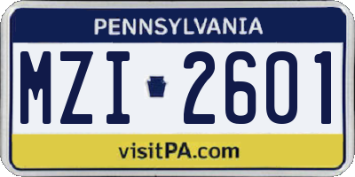 PA license plate MZI2601