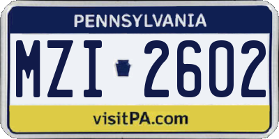 PA license plate MZI2602