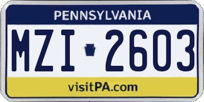 PA license plate MZI2603