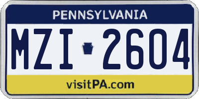PA license plate MZI2604