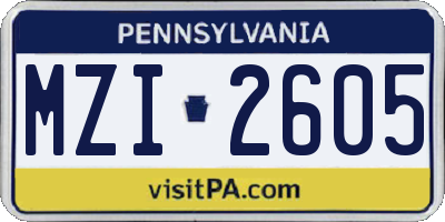 PA license plate MZI2605