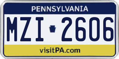 PA license plate MZI2606