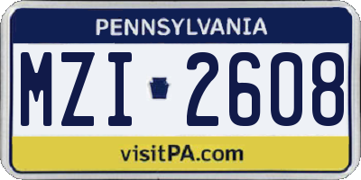 PA license plate MZI2608