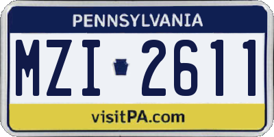 PA license plate MZI2611