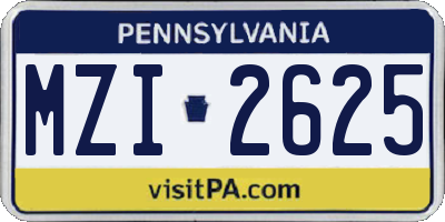 PA license plate MZI2625