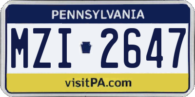 PA license plate MZI2647