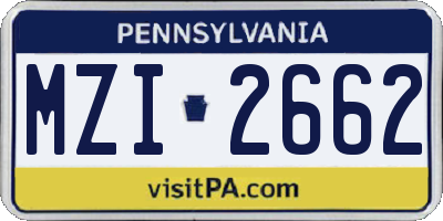 PA license plate MZI2662